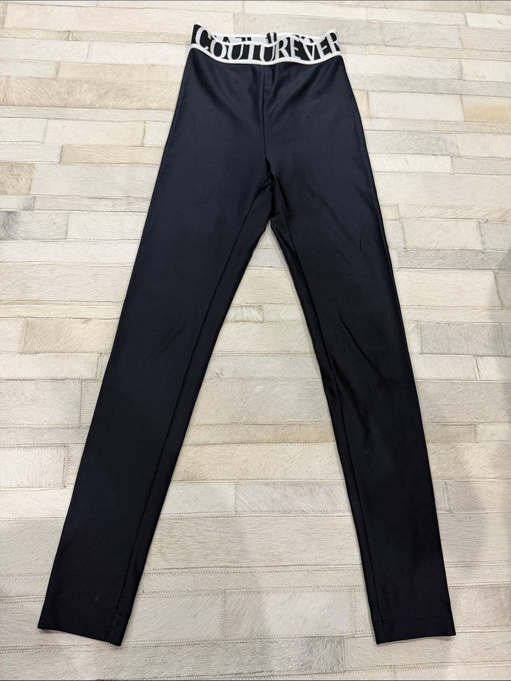 Versace Jeans Couture  Black Leggings with White Logo Waistband